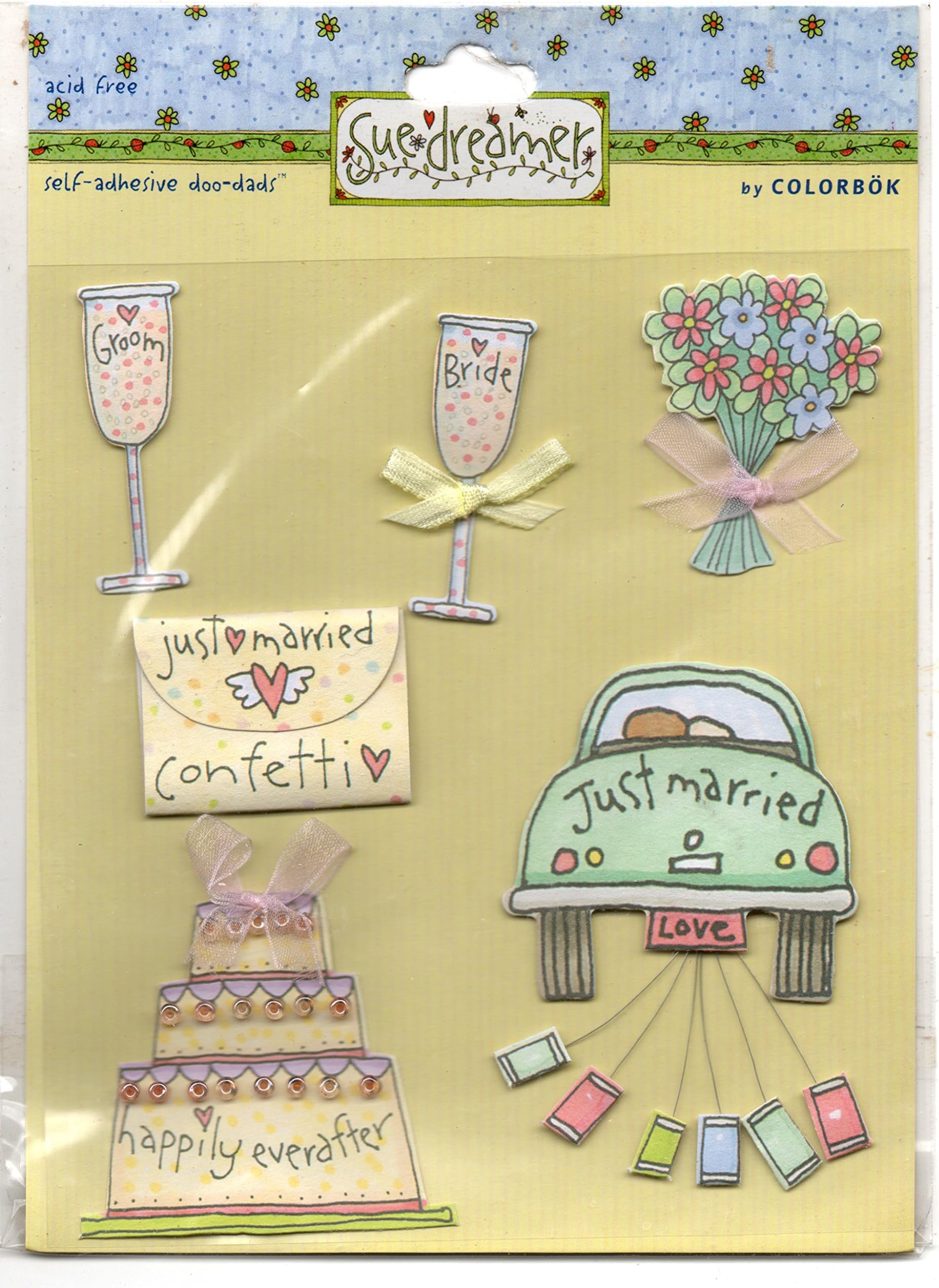 Sue Dreamer doo-dads by Colorbok dimensional stickers Just Married Wedding theme