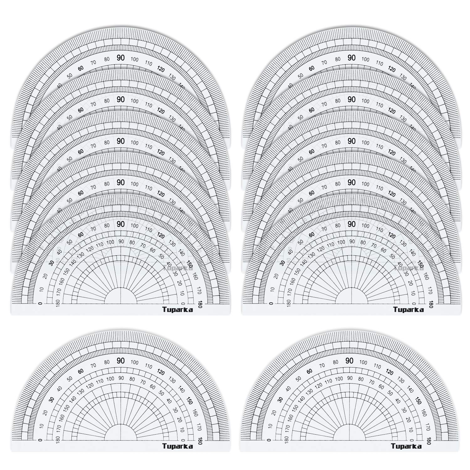 TUPARKA 12 Pack Protractor Clear Math Protractor 180 Degrees 10cm
