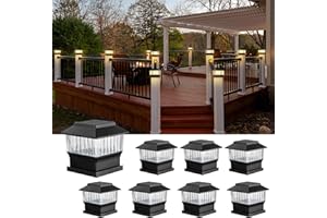 MOON-DE-AGE 8 Pack Fence Post Solar Lights Outdoor, 3 Modes 4x4 3.5x3.5 4.5x4.5 Or 5.5x5.5 Post Cap Lights - 50 Lumen LED Deck Patio Garden Yard Mailbox Decoration Waterproof, Black
