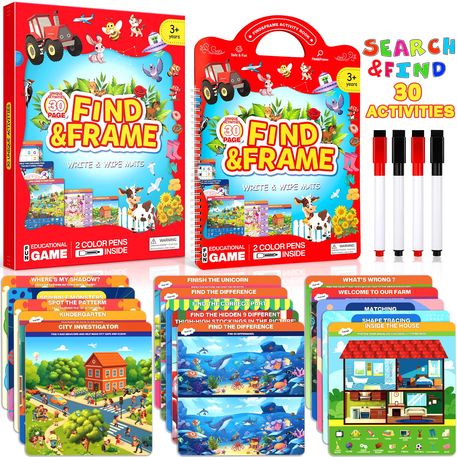Photo 1 of **MARKERS DRIED OUT** Search and Find Activity Books for Kids Ages 3-5, Preschool Learning Activities, Toddler Toys Travel Games, Kids Busy Book for Car Airplane Road Trip Essentials, Perfect Easter Christmas Birthday Gift