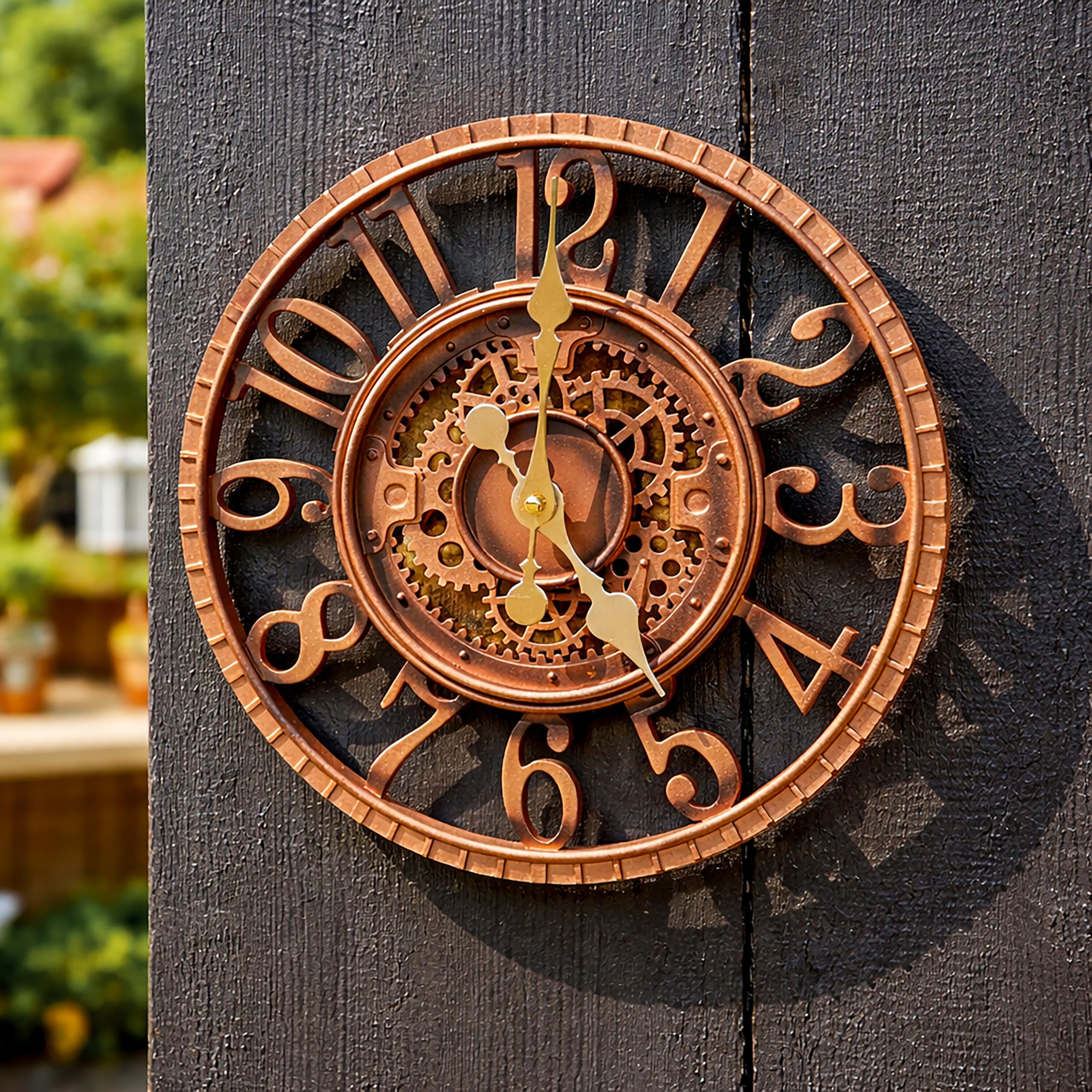 Homezone Garden Mile Bronze 30cm Outdoor Wall Clock Wall Ornament Outdoor Garden Clock Outdoor Waterproof Outdoor Clocks Large Home and Garden Clocks Outdoors Quartz Decorative Steampunk Wall Clock