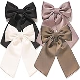 4 PCS Hair Bow Clips for Women,Large Silky Satin Hair Bows,Ribbon Bow and Long Tail Barrette,Hair Clip Ponytail Holders Hair Accessories