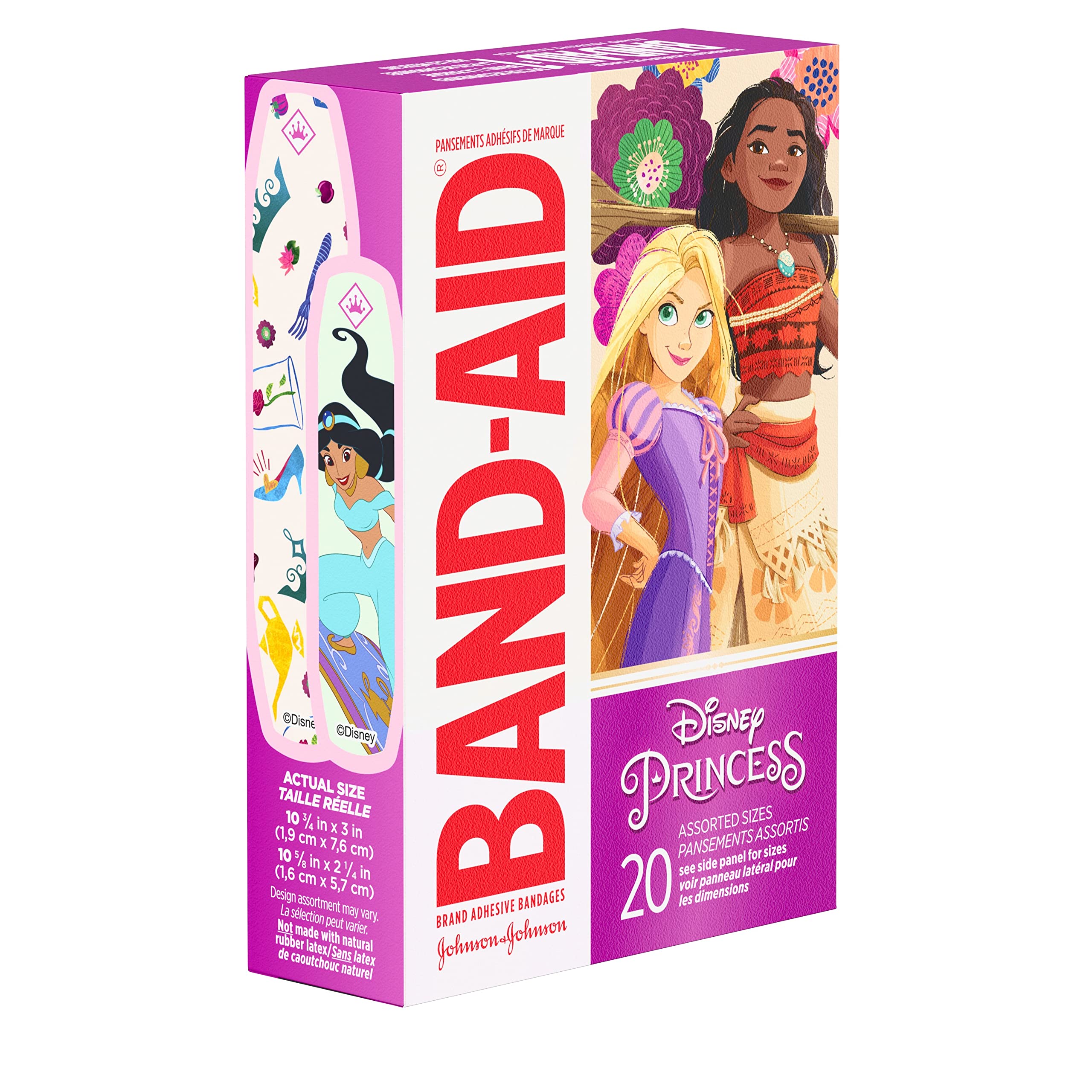 Band-Aid Brand Adhesive Bandages for Minor Cuts & Scrapes, Wound Care Featuring Disney Princess Characters, Fun Bandages for Kids and Toddlers, Assorted Sizes, 20 Count