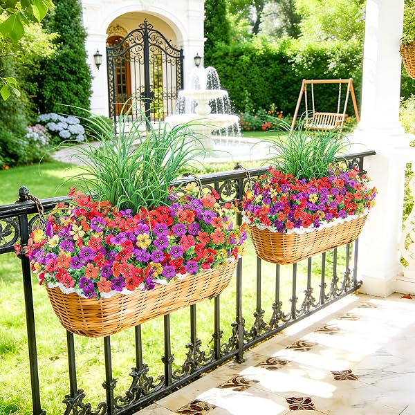 INQCMY ARTIFICIAL FLOWERS FOR OUTDOORS UV RESISTANT, 14 BUNDLES FAKE PLANTS REALISTIC SILK FLOWERS WITH FAUX FERNS FOR OUTSIDE PLANTERS HOME PORCH PATIO GARDEN BACK YARD SPRING SUMMER DECORATION