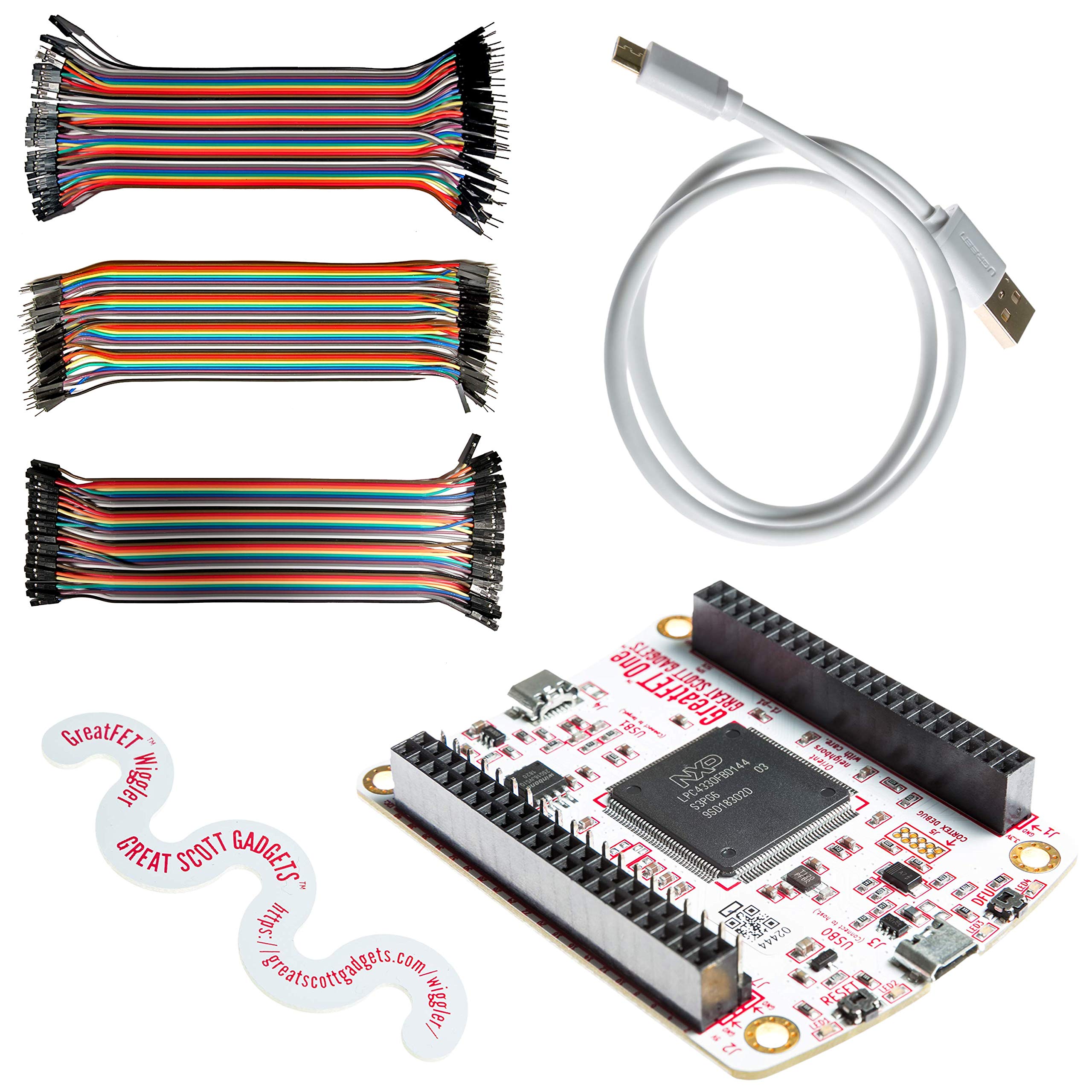NooElec Great Scott Gadgets GreatFET One Bundle - Hi-Speed USB Peripheral, Logic Analyzer, Debugger and Development Board. Open Hardware. Includes GreatFET One, Wiggler, Cable & 120 Prototyping Wires