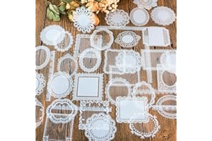 PRSTINCOL 120 PCs Lace Scrapbook Stickers,Waterproof Cutout Transparent Sticker PET Transparent Lace Stickers for Scrapbooking DIY Decoration Making Notebook Frame Album Handmade