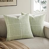 YZJZEDS 2 Packs Grid Embroidery Throw Pillow Covers, 18x18 Inch Light Sage Green, Farmhouse Linen Decorative Light Green Cushion Covers for Sofa Bed Living Room Home Decor