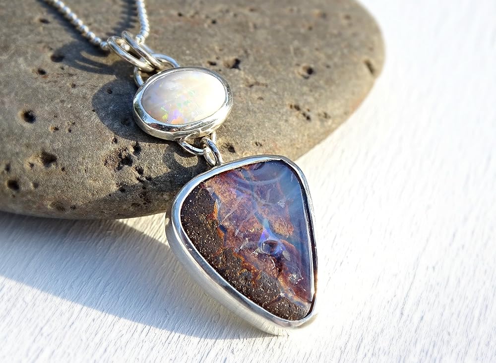 Australian opal pendant silver, real matrix