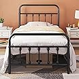 Topeakmart Twin XL Size Victorian Style Metal Bed Frame with Headboard/Mattress Foundation/No Box Spring Needed/Under Bed Storage/Strong Slat Support Black
