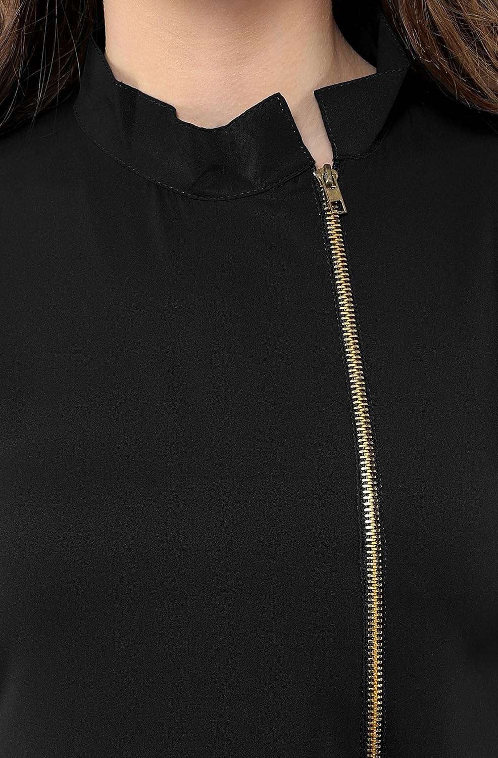 janasya women's black embellished crepe a-line kurti