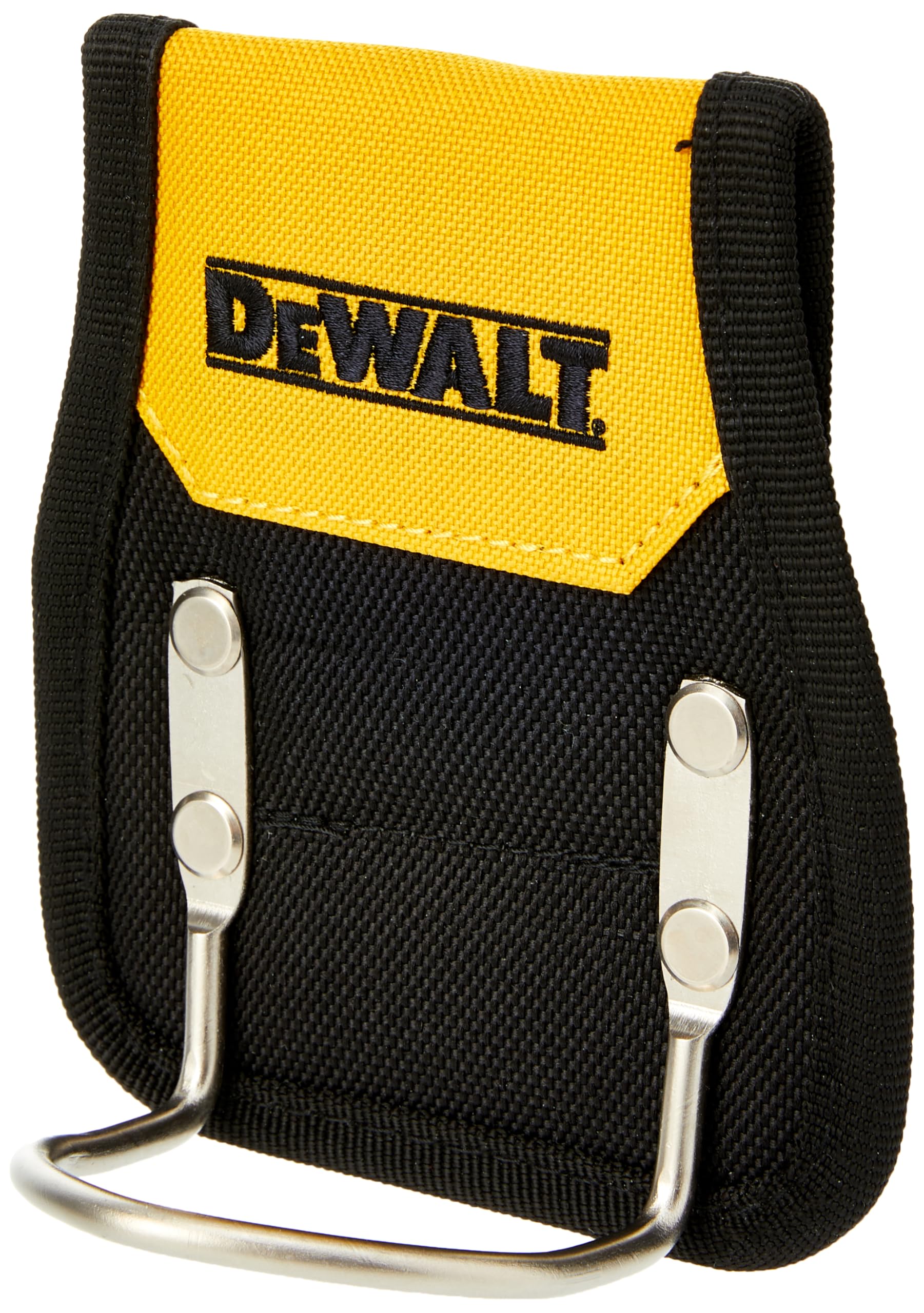 Heavy-duty hammer loop with rustproof metal cradle, 1200D ballistic polyester, reinforced rivets, and flexible belt slot. Fits most hammers and DeWalt tool belts.