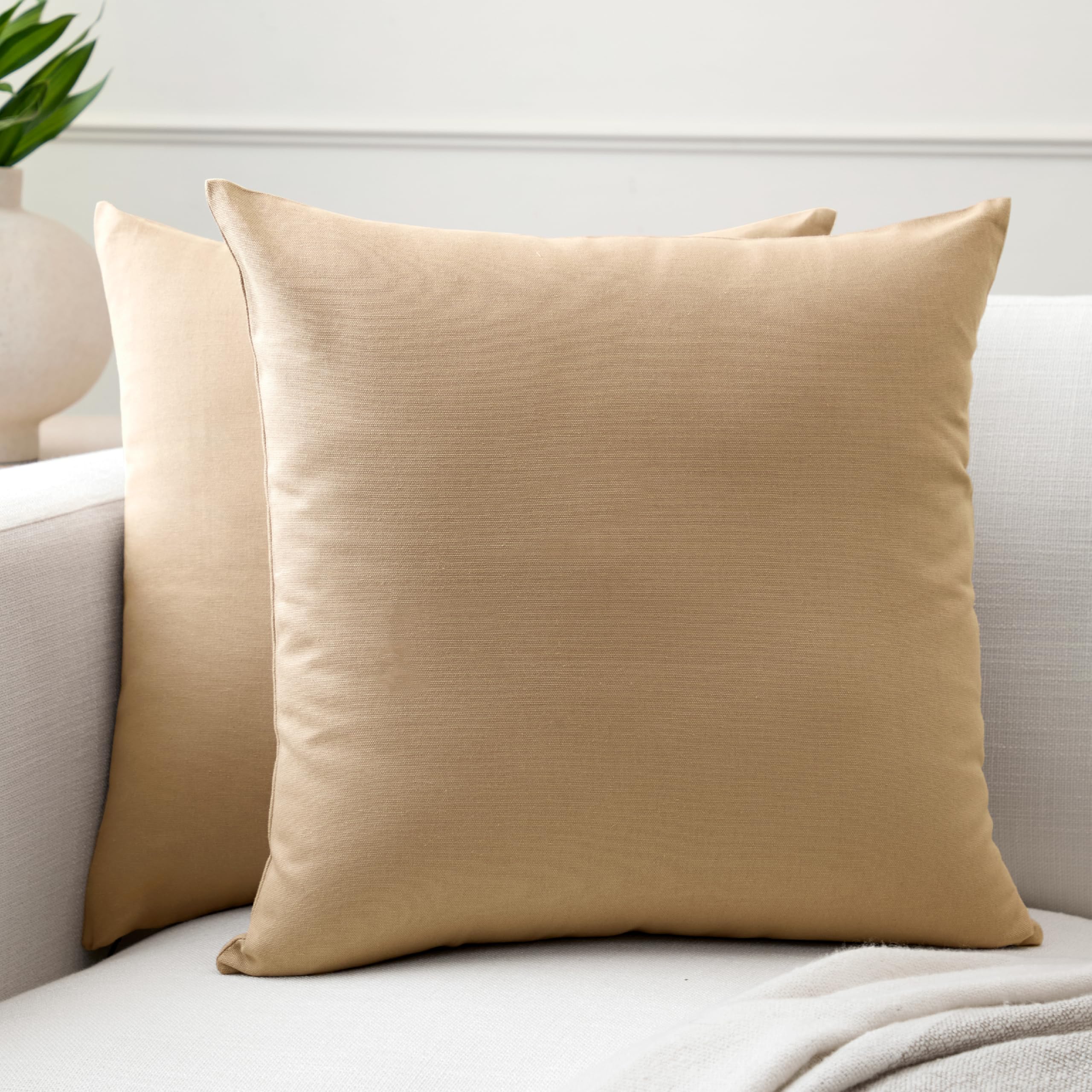 Encasa XO Cotton Throw Pillow Covers Set of 2 I 20x20 in (50x50 cm) - Light Beige I No Insert I Plain Square Pillowcases I Machine Washable | Indoor Use Only