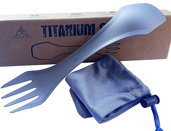 DEMARPA ultraleichter Titan Spork 3 in 1 (Kombination von Löffel, Gabel und Messer) Göffel für alle Outdoor-Aktivitäten, Camp