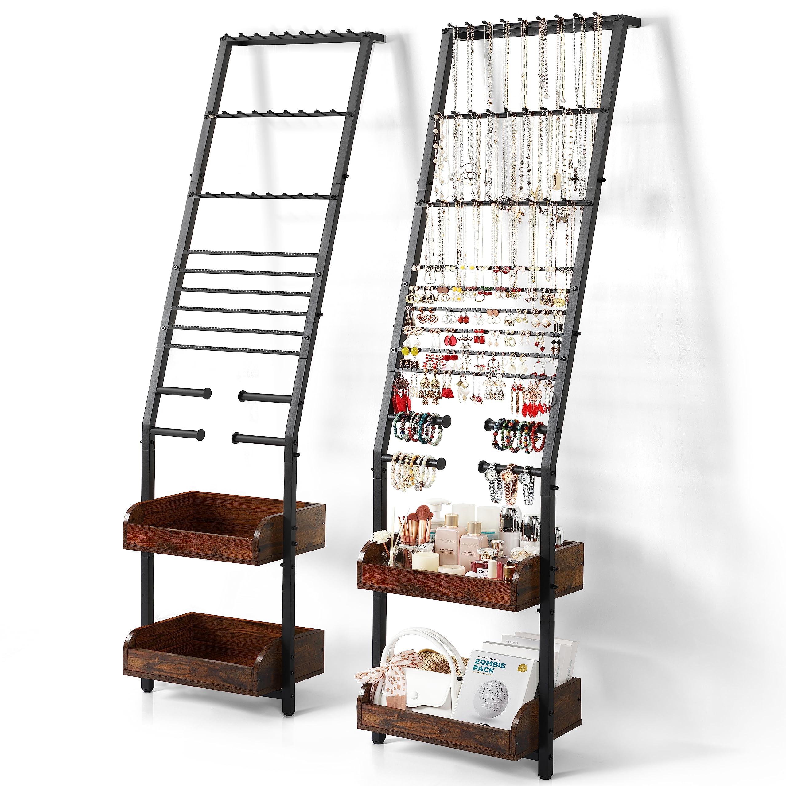 Keebofly Large Jewelry Organizer Wall with Earring, Necklace, Bracelet & Watch Holder - Stand Display for Rings