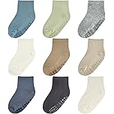 Baby Mid-Crew Socks with Grips (9 Pairs) for 0-7 Years Old Toddler Boy Girl Kids