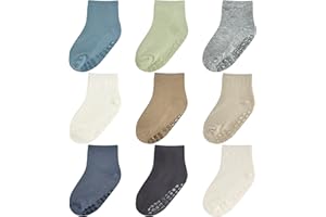 SIMPLY KIDS Baby Mid-Crew Socks with Grips (9 Pairs) for 0-7 Years Old Toddler Boy Girl Kids