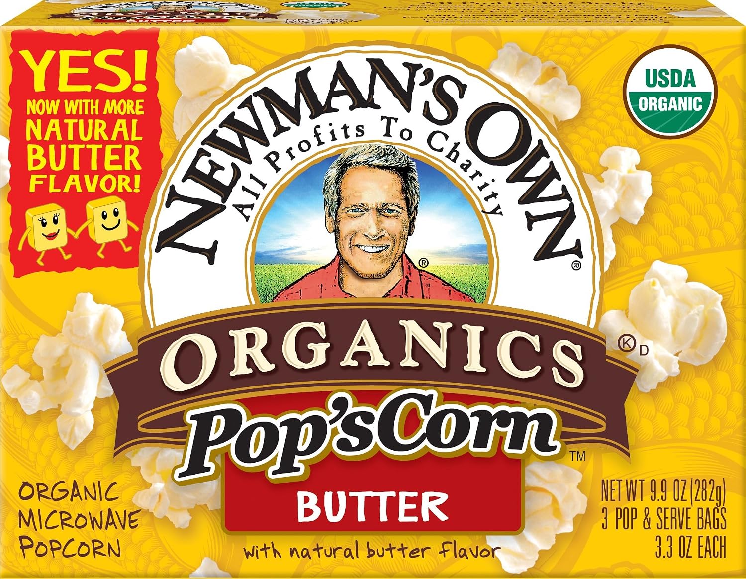 Newman's own pop's corn, Organic microwave popcorn, Butter (757645000208)