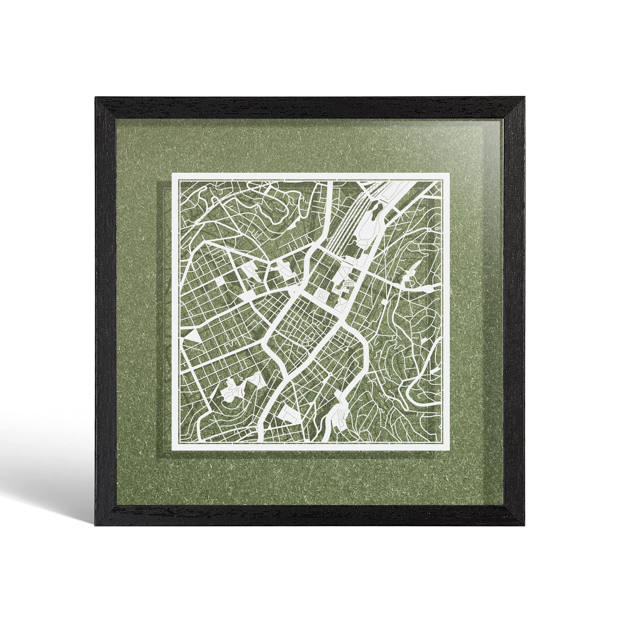 O3 DESIGN STUDIO Stuttgart Paper Cut Map framed, White map, Black frame, 9x9 inches, Gift Boxed, 4 background color, self-changing, Paper Art