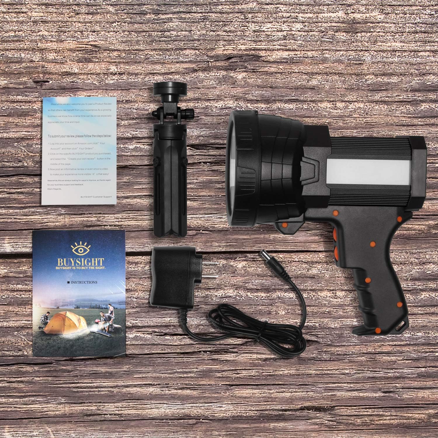BUYSIGHT spotlight, Spot lights hand held large flashlight 6000 lumens High Lumens flashlight side light Lightweight and Super bright Lantern spotlight flashlight (Aluminium_Alloy Black) - - 