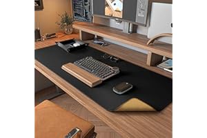 DAWNTREES Dual Sided Desk Mat,Leather Desk Pad,Black Cork Desk Mat Protector,with PU Leather Valet Tray Organizer,Large Mouse