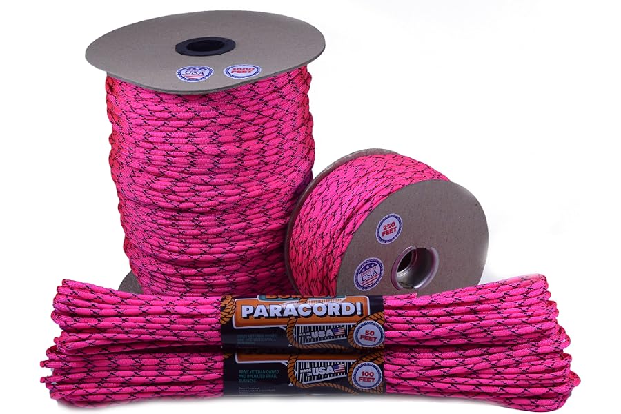 Bored Paracord - 1', 10', 25', 50', 100' Hanks & 250', 1000' Spools of Parachute 550 Cord Type III 7 Strand Paracord Well Ove