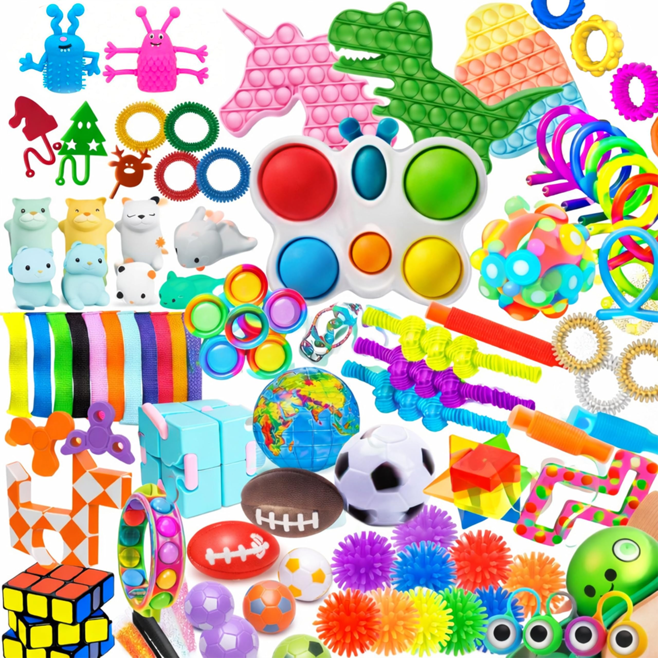 100 Pcs Fidget Toys for Kids Pack, Fidget Box with Stress Relief Anxiety Toys, Party Favors, Classroom Prizes, Treasure Chest & Pinata Fillers, Cool Fidget Toys for Boys & Girls