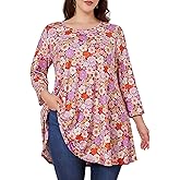 Womens Plus Size Tunic Tops 3/4 Sleeve Loose Fit Dressy Top Blouses Casual Floral Swing Fall Tunics for Leggings 1X-6X