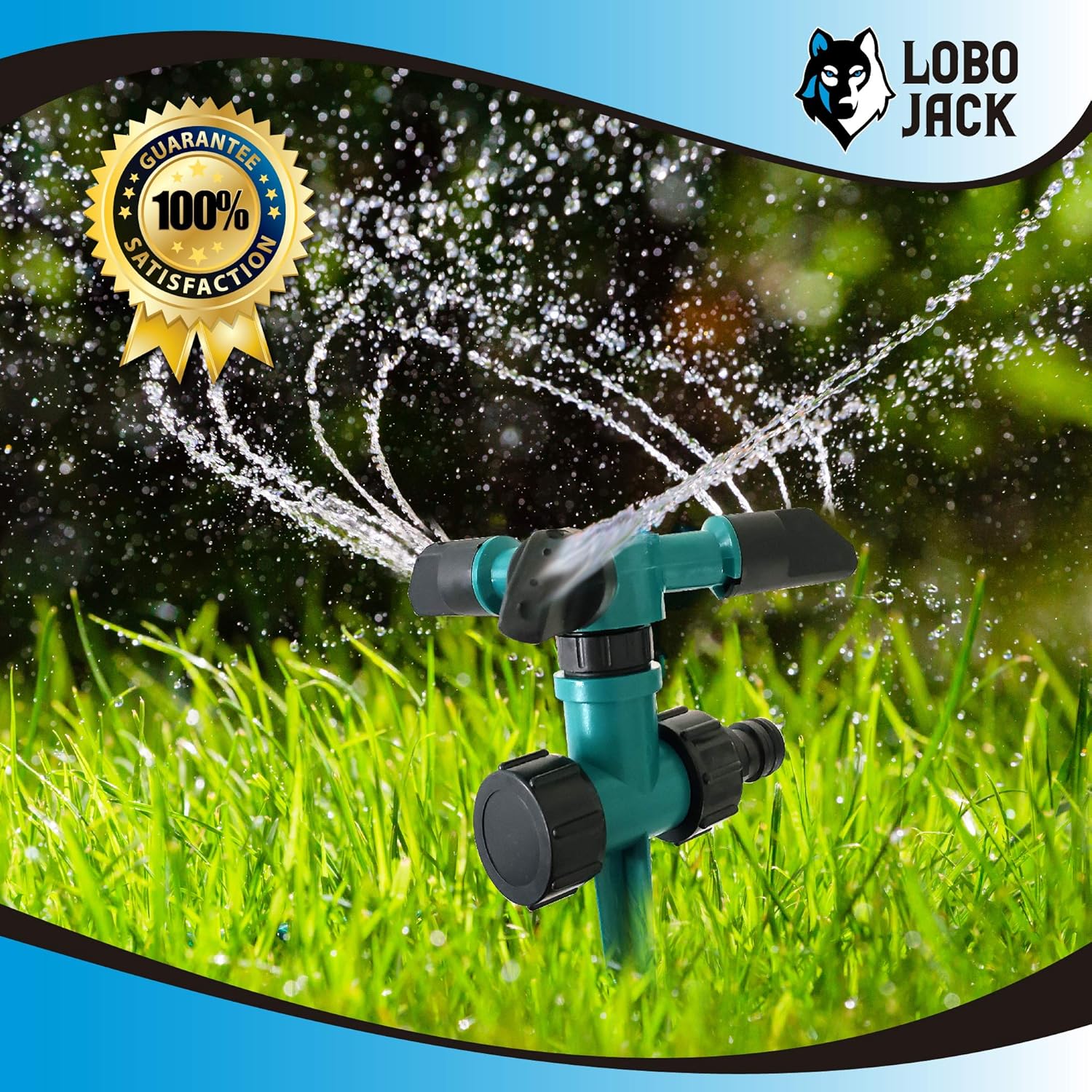 LoboJack 3 Arms Sprinkler for Lawn Garden Watering, 360 Degree Automatically Rotating, Up to 32 ft. of Irrigation : Garden & Outdoor