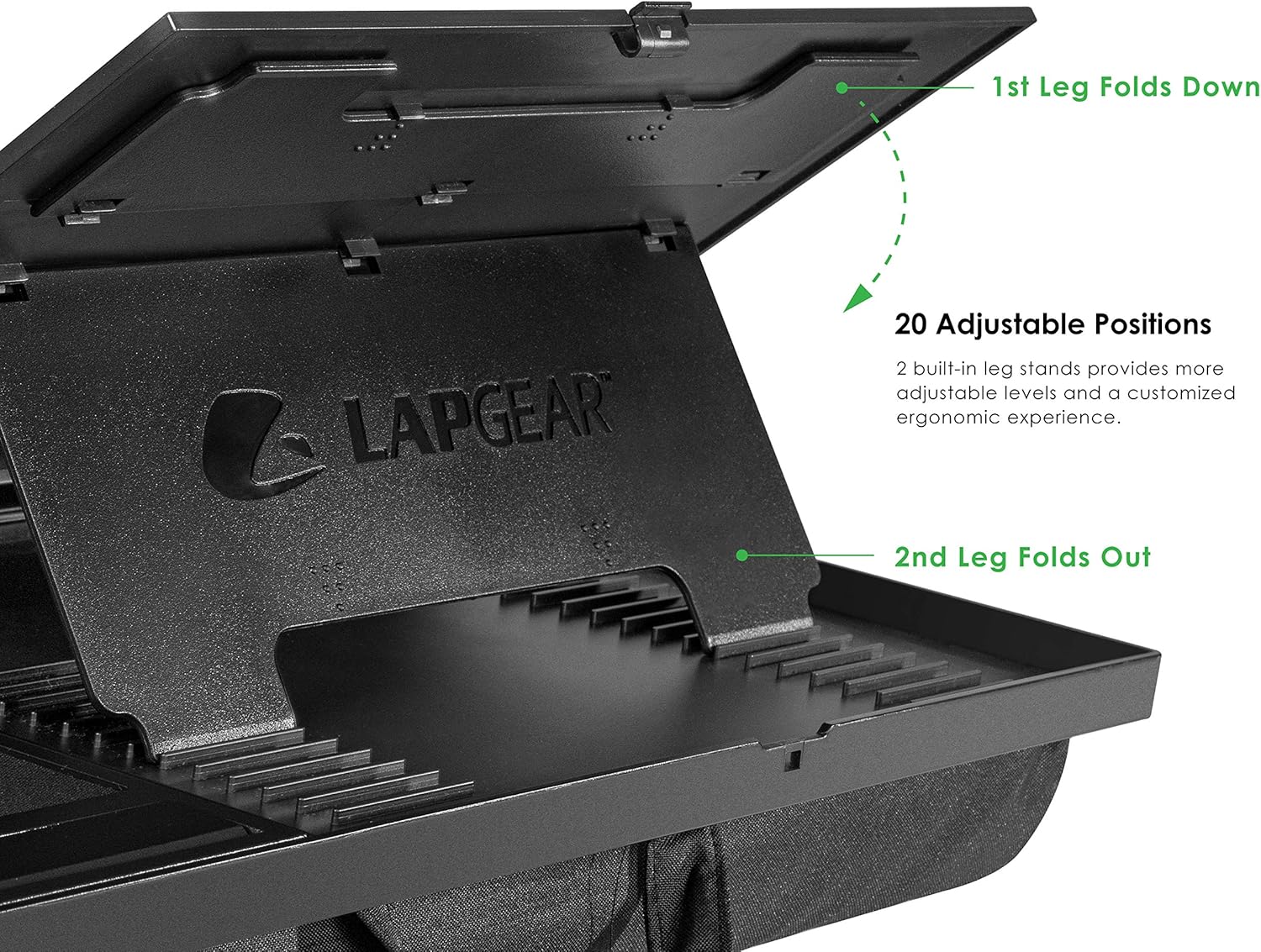 LapGear Ergo Pro Laptop Stand - Lap Desk with 20 Adjustable Angles, Mouse Pad, and Phone Holder - Black - Fits Up to 15.6 Inch Laptops and Most Tablets - Style No. 49408 : Office Products