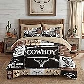 WeCozy 7 Pcs Queen Size Comforter Set with 2 Pillowcases & 2 Shams, Vintage Cowboy Western Bedding for Kids and Adults, Country Retro Bed in a Bag with Flat Fitted Sheet