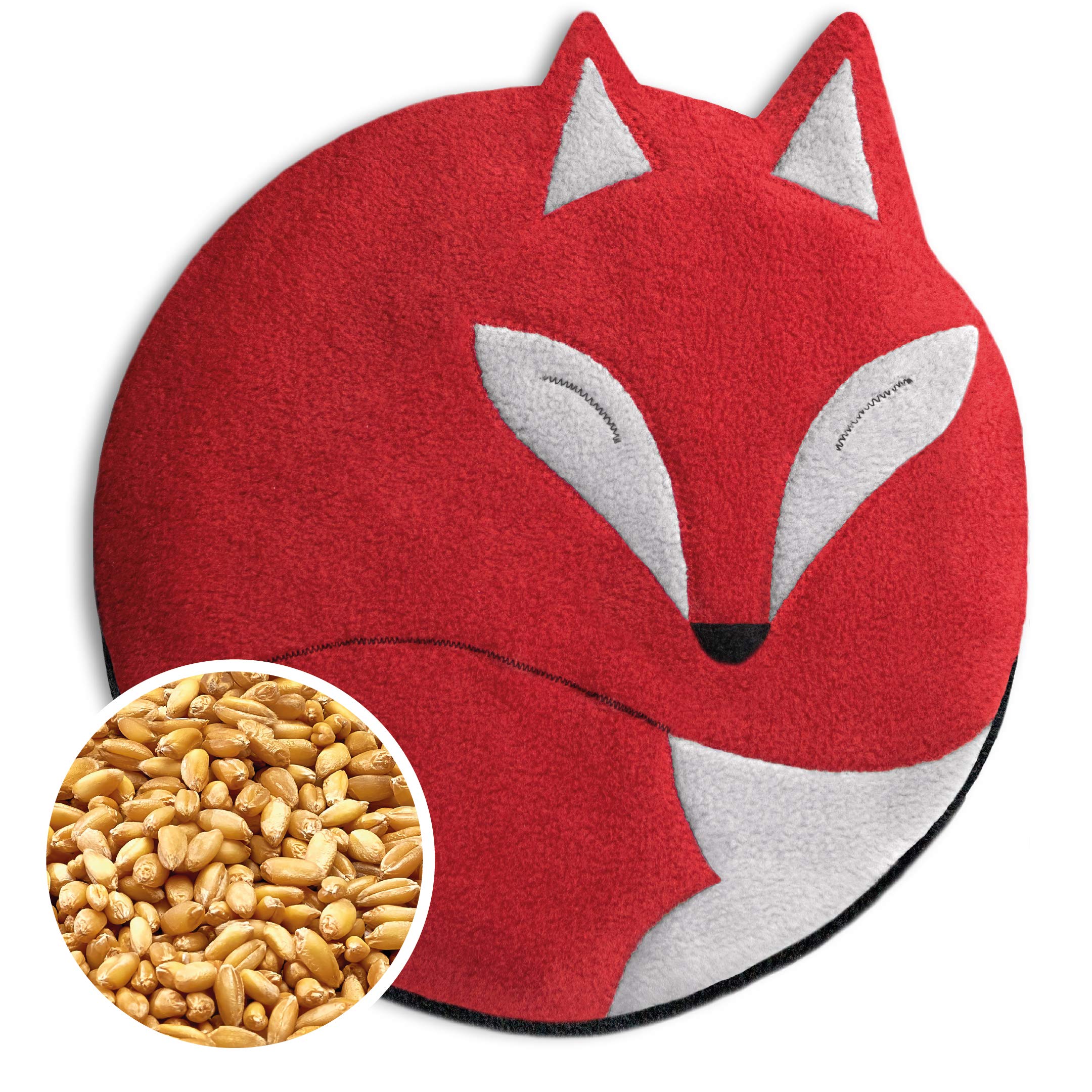Leschi Wheat Bag microwavable, unscented/Heat Pack for Stomach and Lower Back/Animal: Fox Luca, red