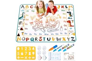 TECJOE Water Doodle Mat, 39 × 31 Inches Large Kids Painting Writing Water Drawing Mat, Mess Free Reusable Toddler Gift for Age 3 4 5 6 7 Years Old Girls Boys, Educational Toys Bring Magic Pens