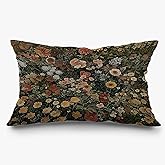 Exqcom Vintage Dark Floral Pillow Covers 12x20, Dark Cottagecore Room Decor, Boho Wildflower Flower Botanical Antique Nature Lumbar Pillow Covers for Home Living Room Bedroom