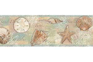 Chesapeake BBC46051B Quinten Seashells Toss Wallpaper Border, Blue