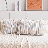 KOOLIFE Boho Lumbar Couch Throw Pillow Covers 12x20 Inch Set of 2 Grey Blue Striped Decorative Pillow Covers Chenille Accent Pillowcase Farmhouse Cushion Covers for Home Decor Sofa Livingroom Bedroom