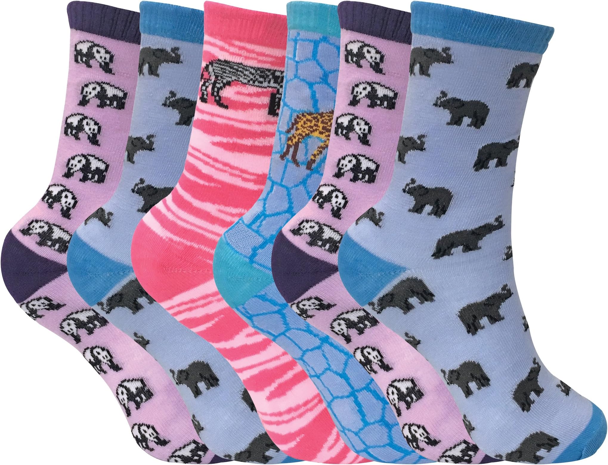 6 Pack Kids Boys & Girls Colorful Thin Crazy Funny Funky Cotton Rich Crew Socks