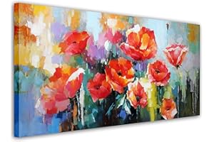 Artmaple Paint by Number for Adults Beginner Students Canvas ONLY, Ideal Gift Choice for Birthday,Anniversary or Any Festival,DIY Acrylic Painting Kit for Room Decor-Red Flowers 12x24 inch