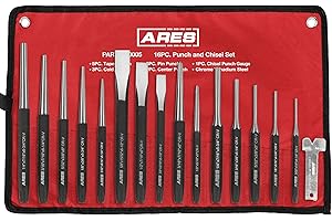 ARES 50005-16-Piece Punch and Chisel Set - Tapered, Pin, Center Punches & Cold Chisels for Various Applications
