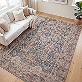 Kuden 5x7 Area Rug, Machine Washable Area Rug with Non-Slip Backing, Vintage Style, Soft, Easy Clean, Low Pile Rug for Living