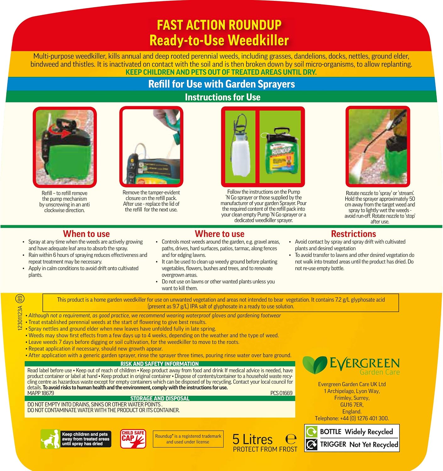 Roundup 112113 Fast Action Total Weedkiller 5 Litre Refill, Clear - Image 3