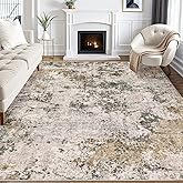 Area Rugs for Living Room: 8x10 Abstract Washable Rug Large Soft Stain Resistant Non-Slip Backing for Bedroom Dining Room Indoor Home Office Carpet for Kids Pet Friendly Families - Dark Brown