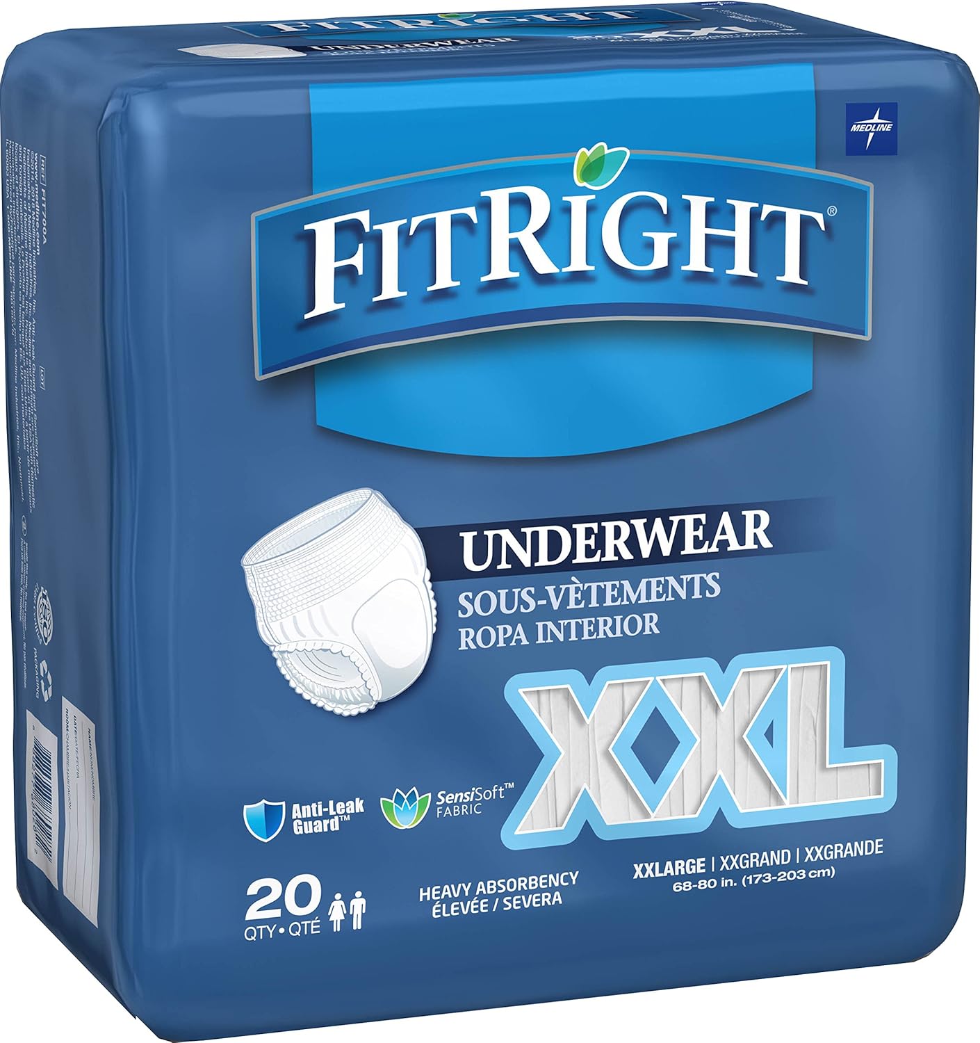 Medline - FIT700AZ FitRight Adult Incontinence Underwear, Heavy Absorbency, XX-Large, 68"-80" (20 Count): Industrial & Scientific