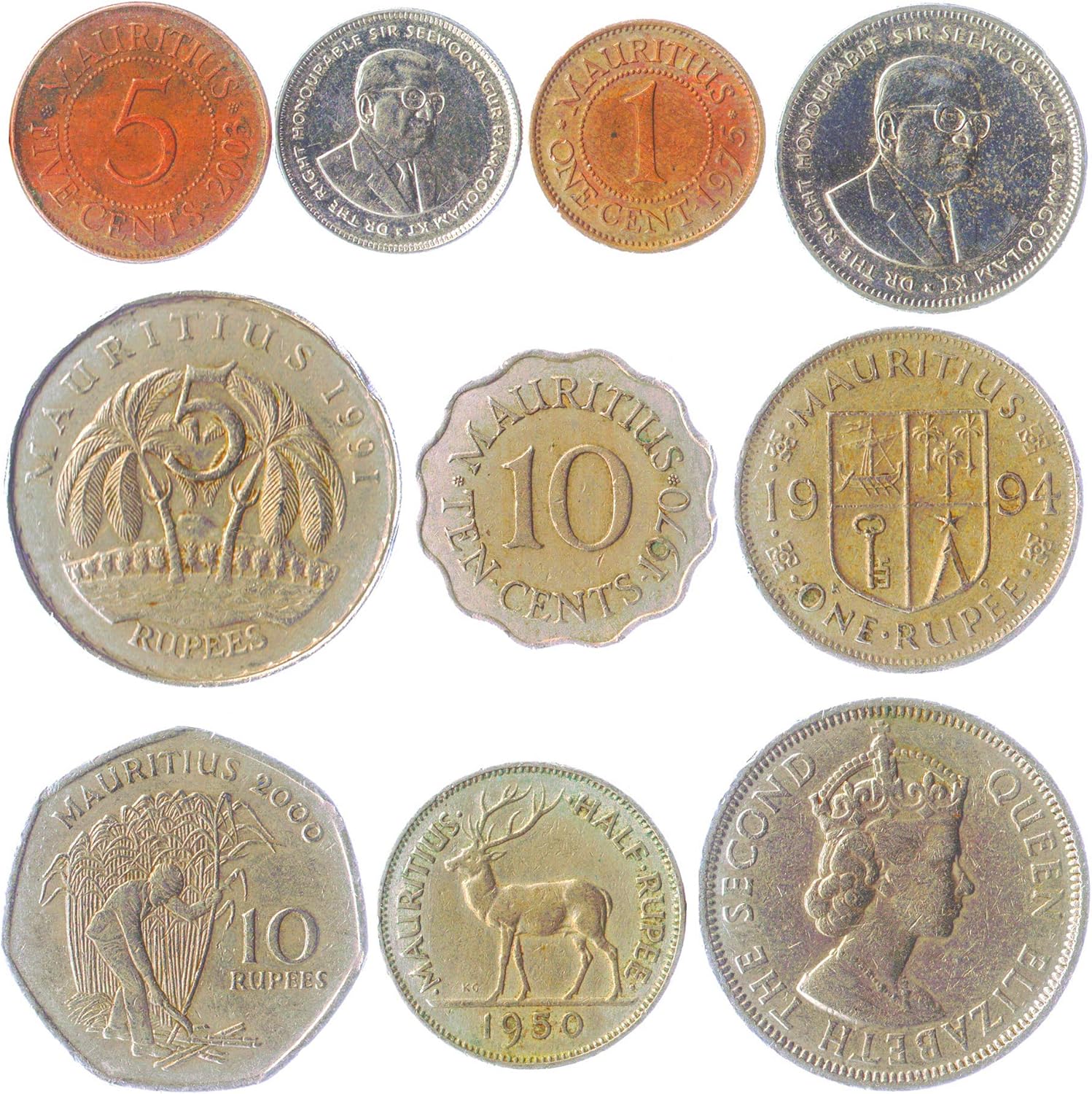 Amazon Com 10 Different Coins From Mauritius Old Collectible Mauritian Money Cents Rupees Perfect Choice For Your Coin Bank Holders Or Album Toys Games
