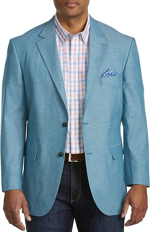 Oak Hill by DXL Big and Tall Jacket-Relaxer Chambray Textured Sport Coat, Teal, 4XLT at Amazon 