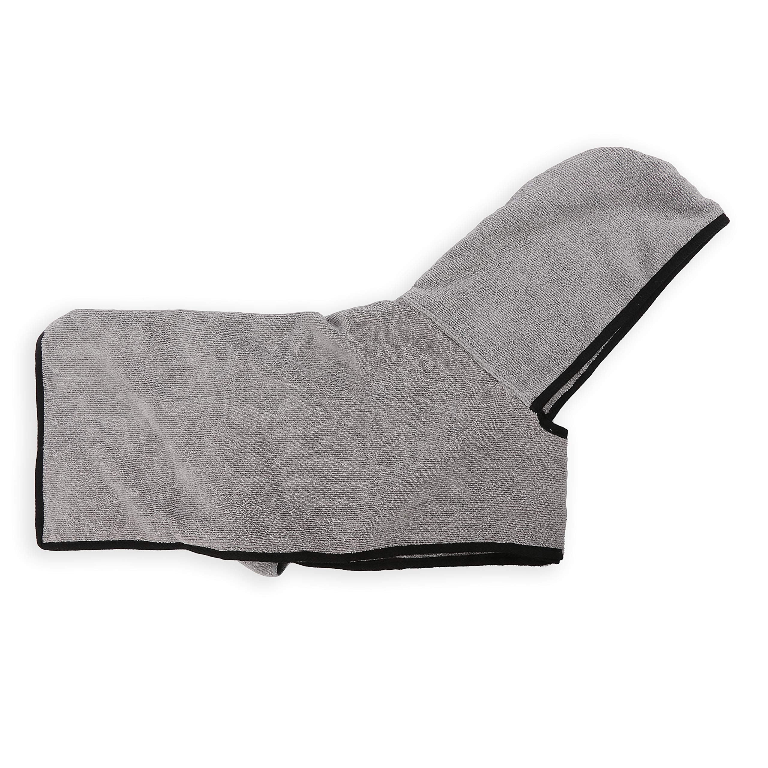 Happy Pet Groom Microfibre Drying Dog Coat in Grey Medium Highly Absorbent Hooded Warm After Bath Walk Swim Durable Adjustable Easy Fit for All Breeds