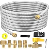 20Ft High Pressure Braided Propane Hose Extension with Fittings -Conversion Coupling includes 3/8" Flare to 1/2" Female NPT, 1/4" Male NPT, 3/8" Ball Valve Switch for BBQ Grill, Fire Pit Heater