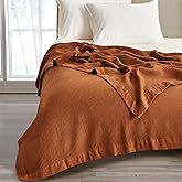 Great Bay Home 100% Cotton Blanket for Twin Size Bed | Lightweight and Breathable Waffle Weave Blankets for Summer & Spring | Versatile, Layering Orange Bed Blanket, Terracotta, 90x66 inches