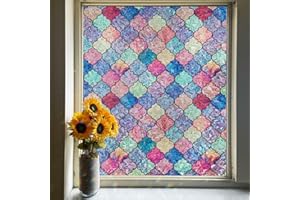 FEOMOS Stained Glass Window Film, Rainbow Decorative Window Privacy Film with No-Glue, Static Cling Window Glass Covering Window Tint Sticker for Home Decor & Heat Blocking, 17.3 x 78.7 Inches