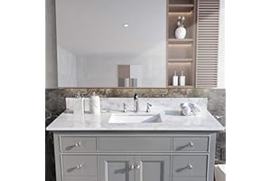 Runboll 49 x 22 inch Vanity Top Engineered Stone Bathroom Vanity Sink Top Double Rectangle Under-mount Ceramic Sink with 3 Faucet Holes and 1 Backsplash