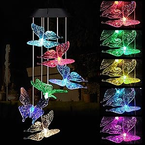 LED Solar Butterfly Wind Chimes Outdoor - Waterproof Mobile Changing Light Color Butterflies Wind Chime Decor, Butterfly Windchime for Home, Gift For Mom, Festival, Night Garden Decoration(blackboard)